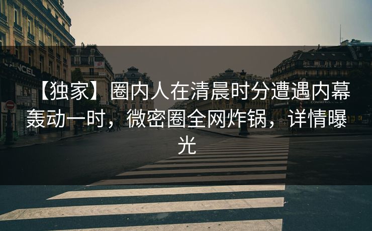 【独家】圈内人在清晨时分遭遇内幕 轰动一时，微密圈全网炸锅，详情曝光