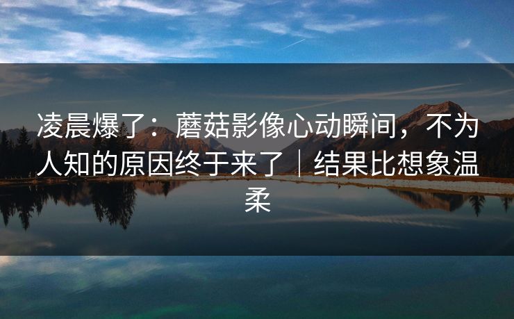 凌晨爆了：蘑菇影像心动瞬间，不为人知的原因终于来了｜结果比想象温柔